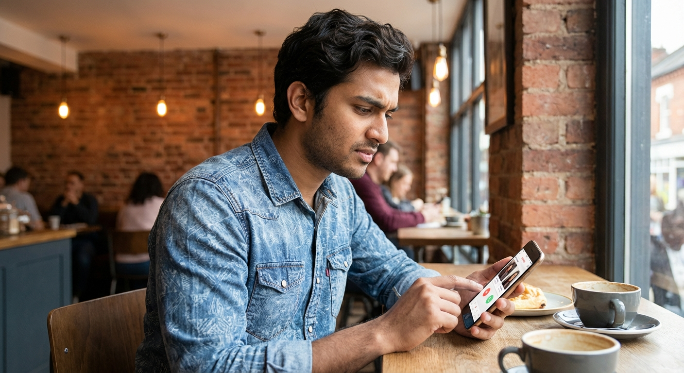 Hindu singles at a Coffee Round — app comparison illustration