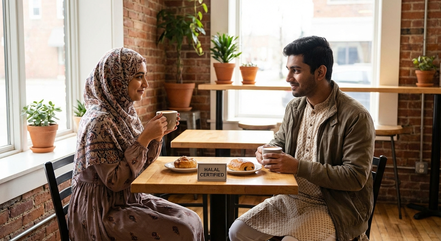 South Asian Muslim singles at a Coffee Round — dating guide illustration