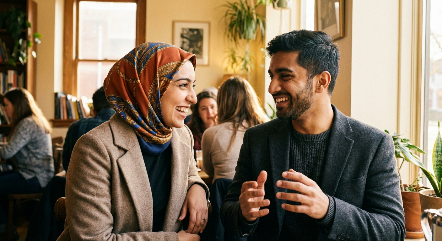 South Asian Muslim singles at a Coffee Round — success stories illustration